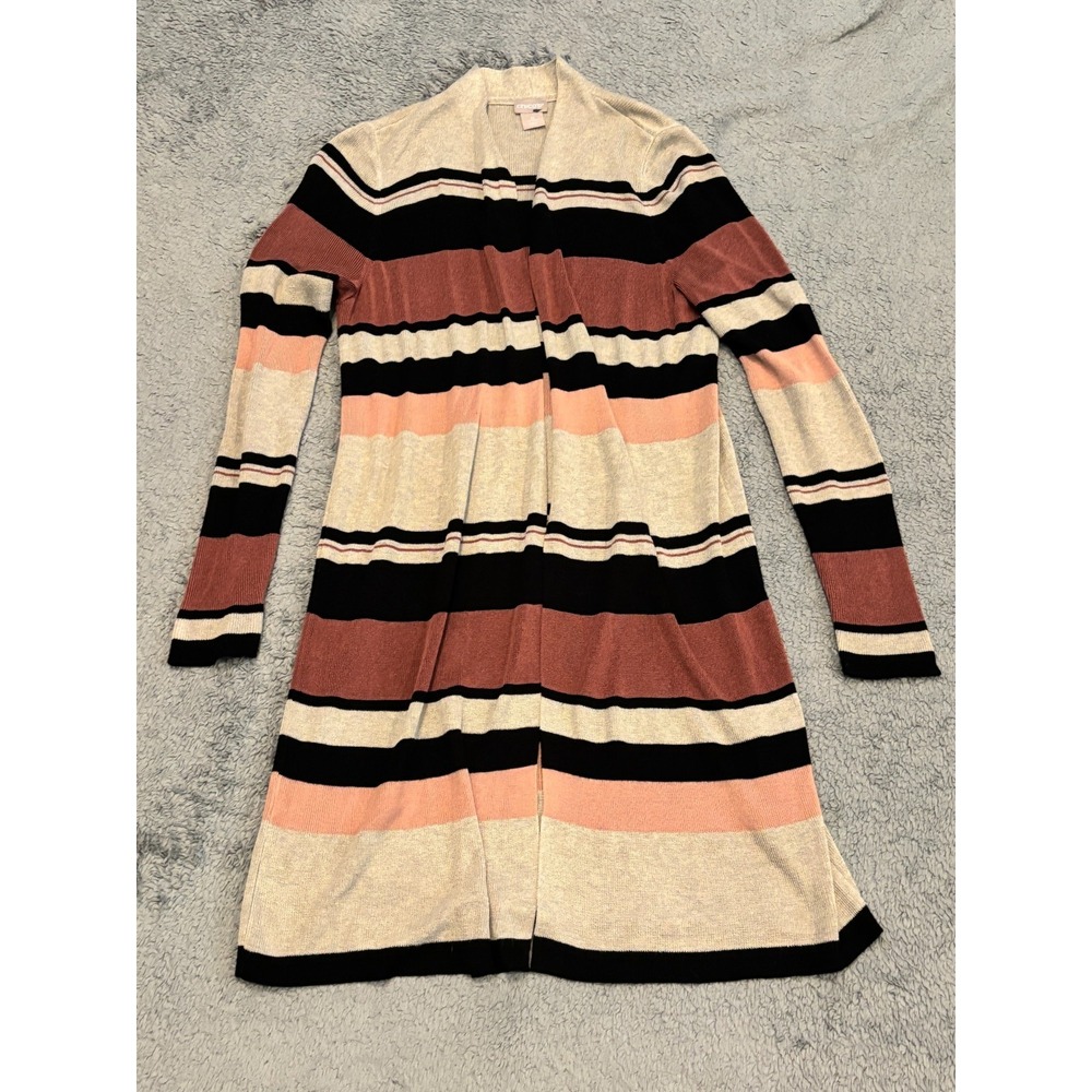 Chico's Open Cardigan Sweater Size 0 Multicolor Striped Long Sleeve Mid Length